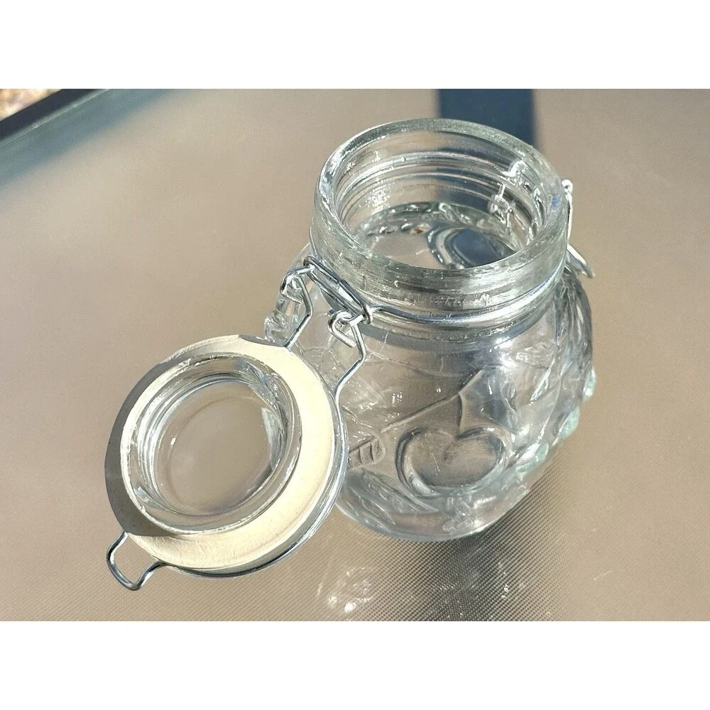 Embossed Vintage Glass Jar With Locking Lid Mason Style Jar, Canning Fruit Motif